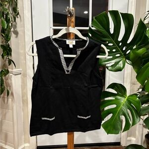 Talbots Black Tank Top with Checkered Accents